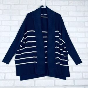 Athleta Womens Navy Blue White Striped Open Front Shawl Cardigan Sweater S
